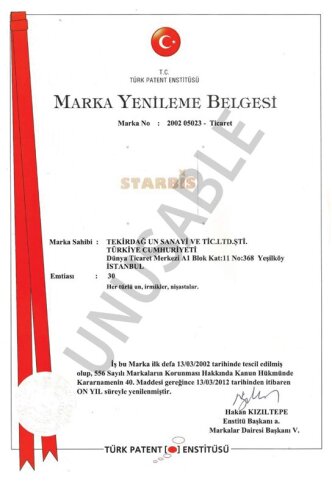Starbis Certificat d&#39;enregistrement de marque