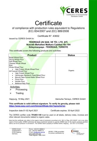 CERTIFICATS BIOLOGIQUES EC 2021