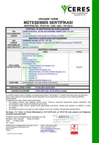 CERTIFICATS BIOLOGIQUES TR 2021