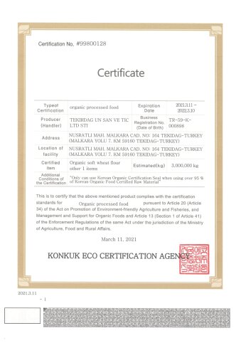 CERTIFICATS BIOLOGIQUES KONKUK
