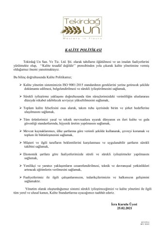 KALİTE POLİTİKAMIZ
