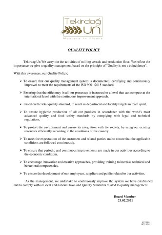 OUR QUALITY POLICY