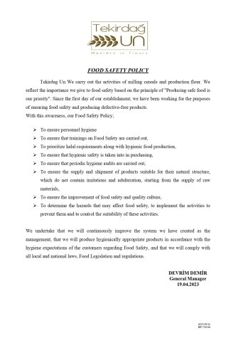 OUR FOOD SAFETY POLICY